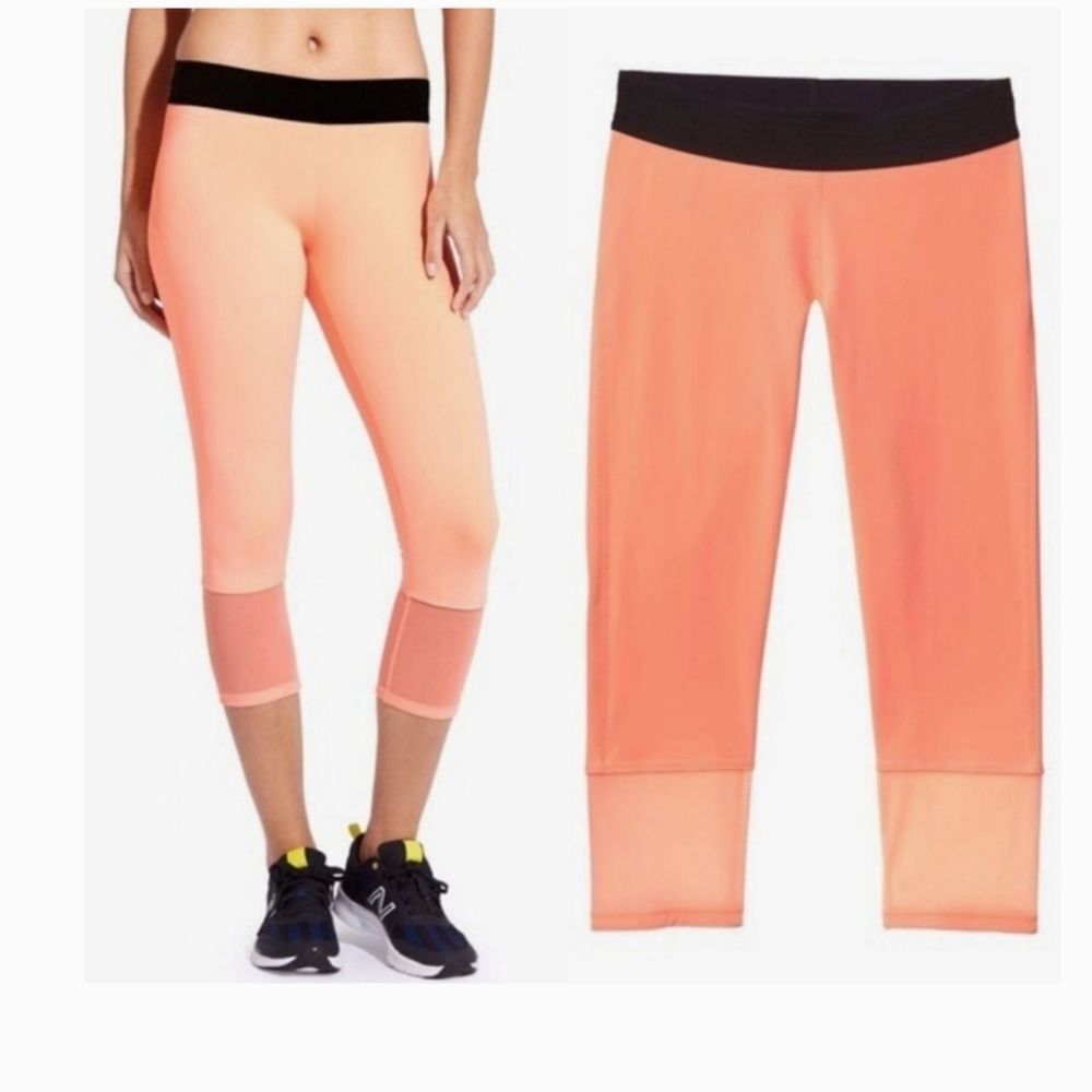 ATHLETA DEREK LAM LIMITED EDITION DESIGN COLLAB mesh Capri leggings Sz Xs Coral